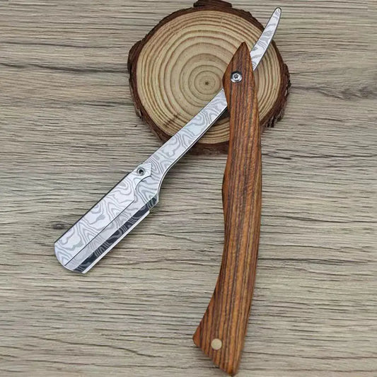 tan wood handle blade shaving razors professional barber shaver eyebrow razor men's replaceable blade shaving razor men gift